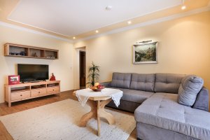 Wohnzimmer mit integr. Küche -  Ferienwohnung Steinberg im Oslhof